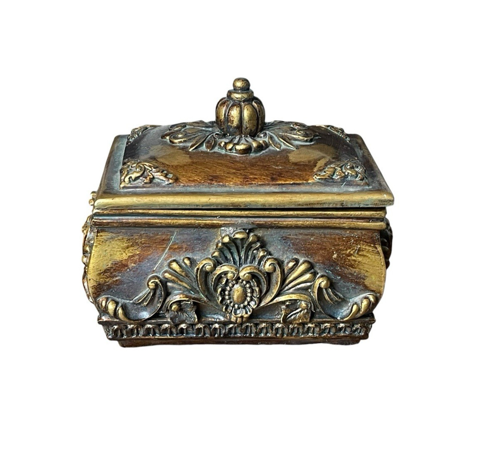 Ornate Florentine Trinket Box with Lid Bronze Jewelry Box Resin Box